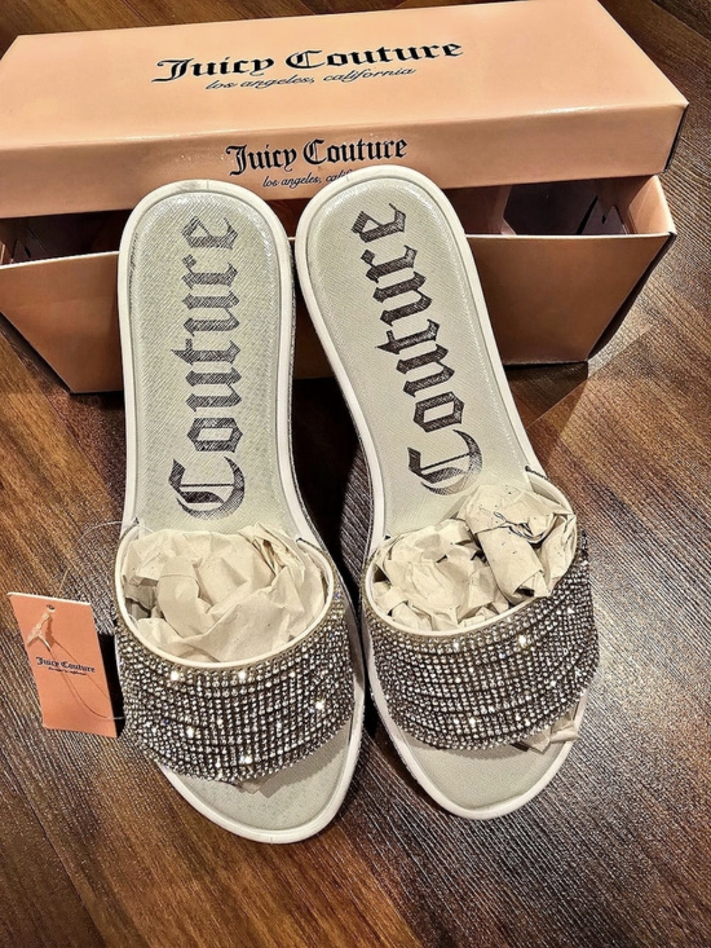 Juicy Couture JC-VIPPY Rhinestone Slide Sandals Silver US 10 NWT